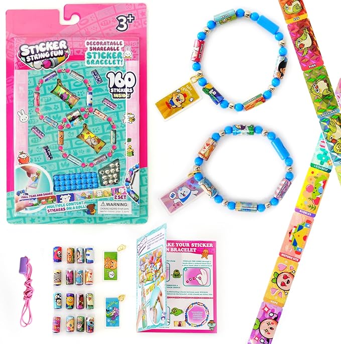 MooCubic Stickers Friendship Bracelet Making Kit, 16 Rolls (160 Cute Stickers), Wearable Shareable DIY Jewelry Craft Set for Kids Girls Boys Ages 3 +, Birthday Creative Gift for Child 5 6 7 8, Blue