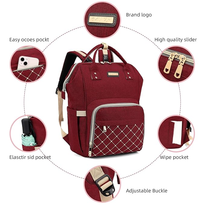 Diaper Bag Backpack, Diaper Bags for Baby Girls Boys, Baby Bags for Moms Dads, Nappy Changing Bag with Insulated Pockets,Multi-functional Waterproof Backpack with Stroller straps-Red