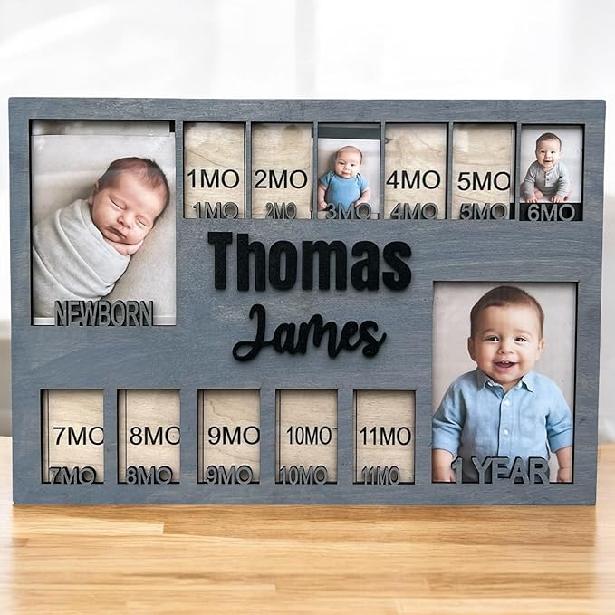 Newborn picture frame - 12 months photo display - Personalized frame - Gift for new mom - Baby photo album- Baby portrait (Newborn)