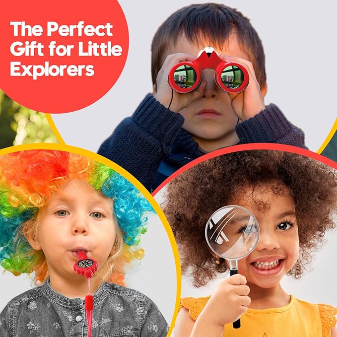 Binoculars for Kids 8x21 High-Resolution Real Optics with Magnifying Glass & Whistle Compass, Kids Binoculars for 3-12 Years Boys and Girls, Best Kids Toys for Outdoor Bird Watching, Hiking, Travel