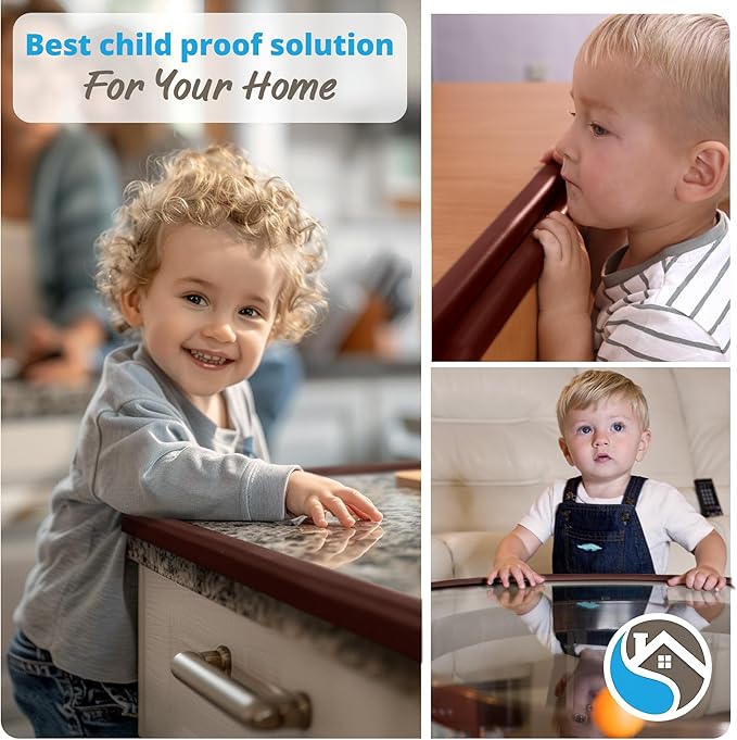 Premium 12ft Edge Protector for Baby, Odorless & Waterproof Edge Protector with 3M Adhesive Tape, Non-Toxic to Baby Proof Corners and Edges, Wall Corner Protector & Desk Edge Cushion Brown