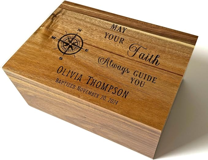 Baptism Keepsake Box - Personalized First Communion Gifts for Boys, Christening Storage for Baby, Unique Baptism Gifts for Girls, Engraved Confirmation Keepsake Box with Name 11 x 8 x 4,75 in