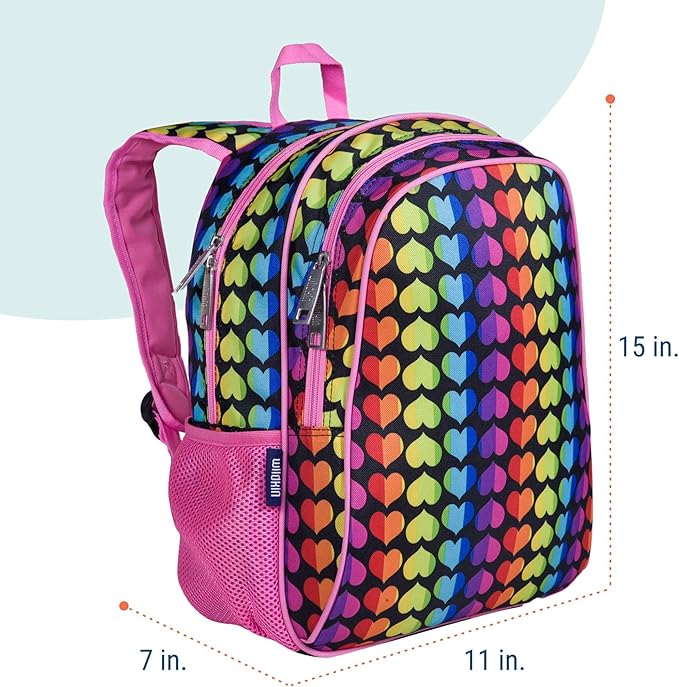 Wildkin 15-inch Kids Backpack – Durable, Padded, Adjustable for School & Travel - Rainbow Hearts