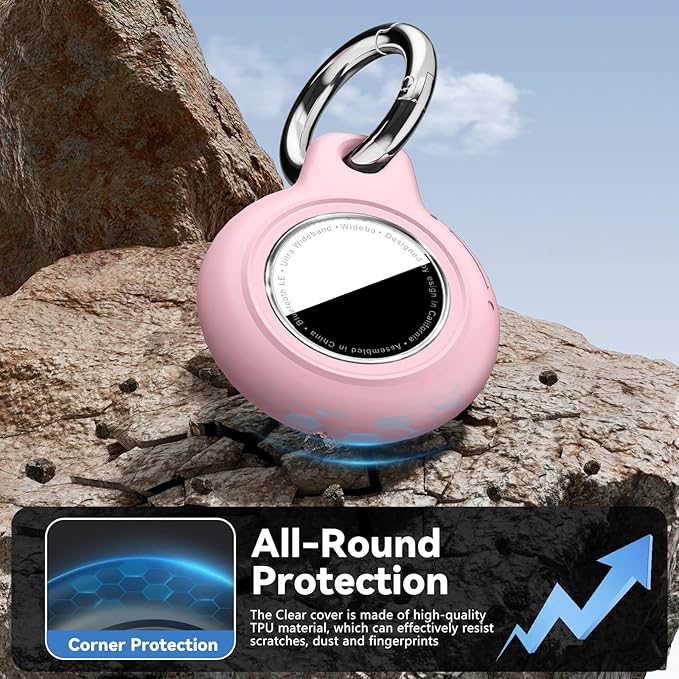 Upgrade Waterproof 2 Pack Airtags Holder with Apple Airtags Keychain, Hard PC Air Tag Case, Anti-Scratch & Shock Air tag Holder, Men's Women's Keyrings & Keychains-Black+Pink