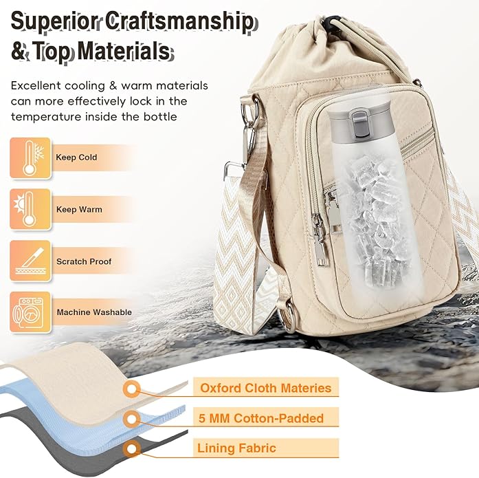 Water Bottle Carrier Bag with Strap, Water Bottle Holder Crossbody Bags for Women Men for Walking, Hiking,Cycling