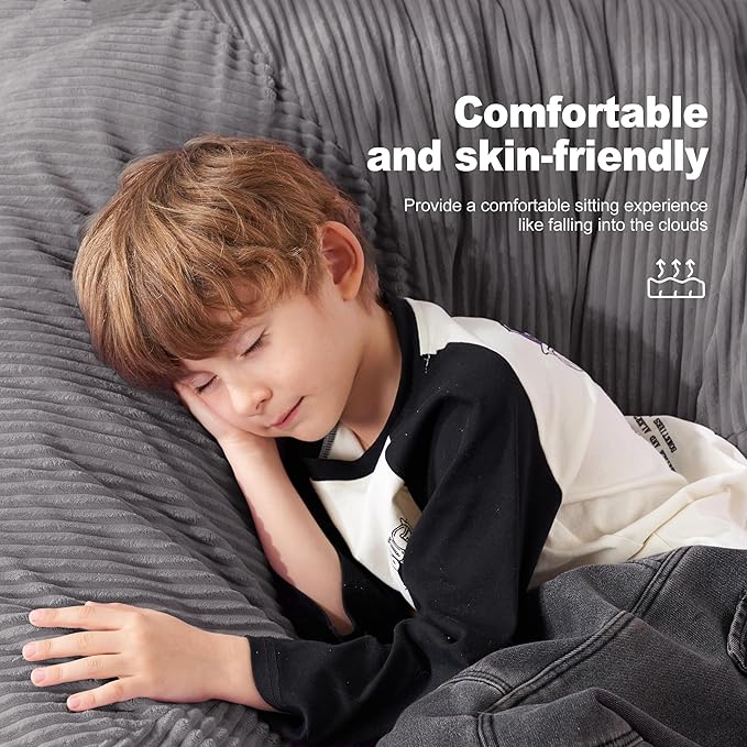 Homguava 3.5FT Bean Bag Chair: Teardrop Bean Bags with Memory Foam Filled, Compact Beanbag Chairs Soft Sofa with Corduroy Cover (Grey)