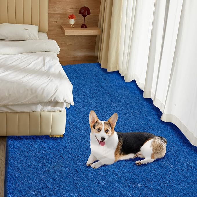 Ultra Soft Rug for Living Room, 5X8 Fluffy Shag Area Rug for Bedroom, Modern Shaggy Carpets Fuzzy Rug for Teens Dorm Nursery Home Decor Aesthetic, Upgrade Anti-Skid Durable, Blue