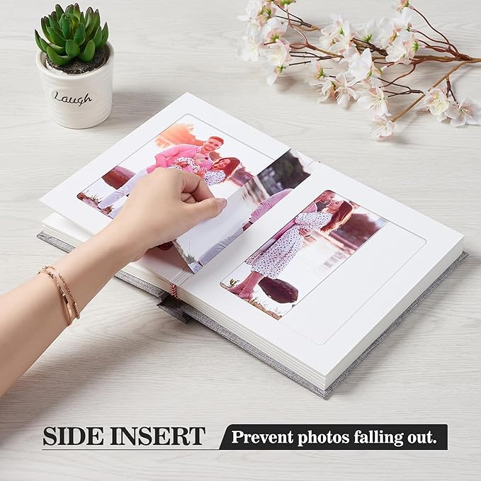 Photo Album 5x7 with Writing Space Linen Cover 5x7 Photo Album Book Holds 20 Photos Ideal for Wedding Theme-Album and Baby Photo Albums (Beige,20 Pockets)