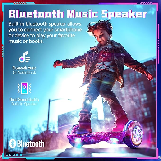 SISIGAD Scooters for Kids Ages 6-12, with Built-in Bluetooth Speaker and 6.5" Colorful Lights Wheels, Safety Certified Self Balancing Scooter Gift for Kids