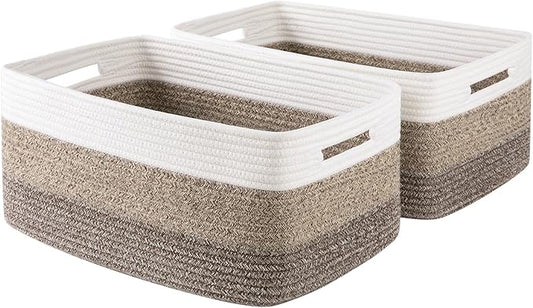 Large Storage Basket for Organizing, Woven Rope Basket for Shelves, Closet Organizer Bins for Clothes, Blanket, Toys, Baby Nursery Storage, 17.7" x 13" x 7.87", 2 Packs Yellow