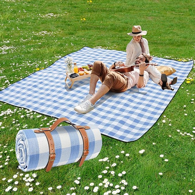sapsisel 80”x 80” Picnic Blanket Extra Large, Waterproof and Foldable Beach Blanket, 3-Layer Outdoor Blanket for 6 to 8 Adults, for Camping, Park, Beach, Grass, Indoors…