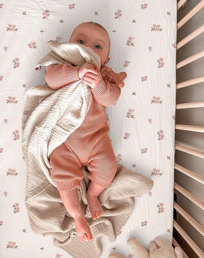 Muslin Bedside Bassinet Sheets 2 Pack, 33x20 Fitted Ultra Soft & Breathable Bedside Sleeper Sheets, Ideal for Baby Girl and Boy, Perfect for Newborns (Vintage Blossom & Pink)