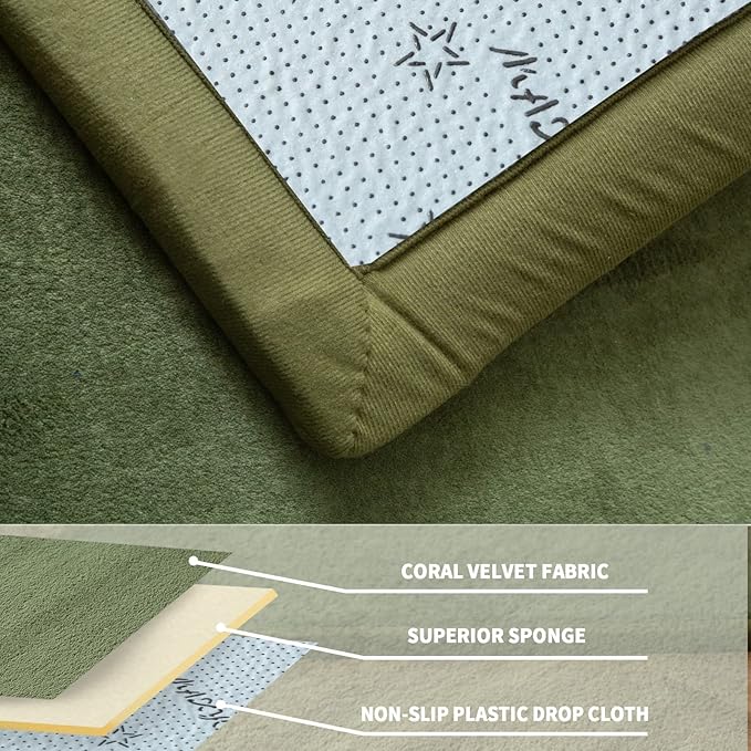 MAXYOYO Coral Velvet Area Rug, Thick Japanese Tatami Mat Living Room Carpet with Non-Slip Backing, Large Solid Color Mat for Bedroom Dormitory Yoga, Olive Green, 78 by 118 inch