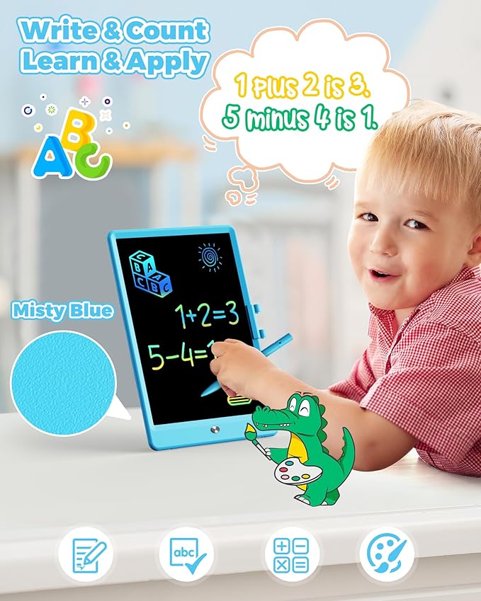 KOKODI 8.5 Inch LCD Writing Tablet with Anti-Lost Stylus, Erasable Doodle Board Colorful Toddler Drawing Pad, Car Travel School Games Toys for 3 4 5 6 7 8 Kids, Birthday Gift for Girls Boys Blue