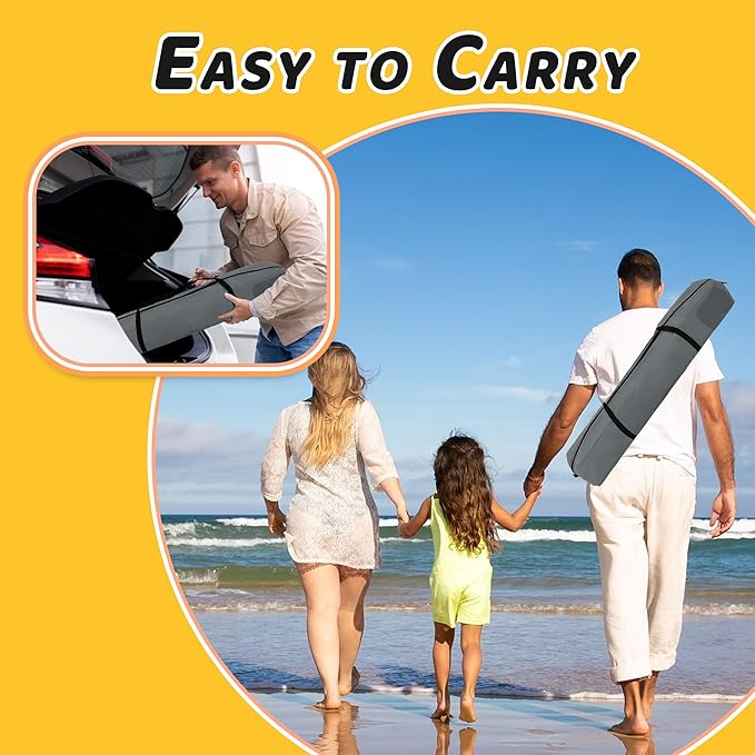 Pop Up Playpen for Babies with Canopy & Safety Lock - Outdoor Baby Playpen with 6 Ground Stakes & 6 Sand Stakes, UV Protection & Carry Bag, Instant Beach Tent for Indoor/Outdoor Use（Grey）