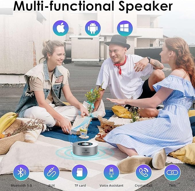 XLEADER Mini Bluetooth Speaker (Gift Box Packed) Portable Speakers Bluetooth Wireless with Micro SD Card Slot, Mic, Aux Input, Touch Screen, 12H Playtime, Small Speaker for Laptop Office Yoga,Silver