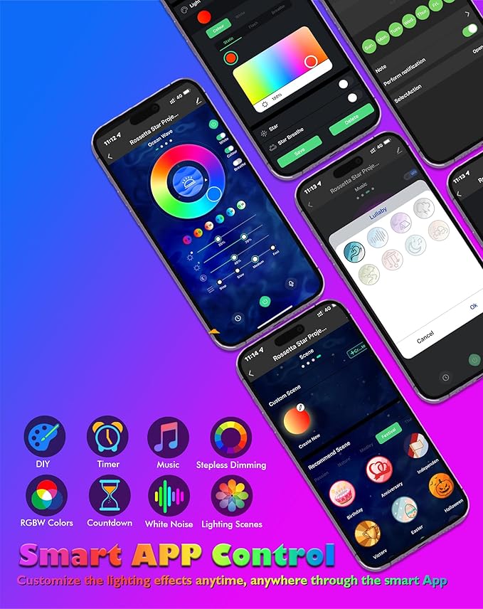 Rossetta Galaxy Projector, Star Projector Galaxy Light Projector for Bedroom, APP Control Projector Bluetooth Speaker and White Noise, Night Light for Kids Adults Home Theater, Ceiling, Room Decor