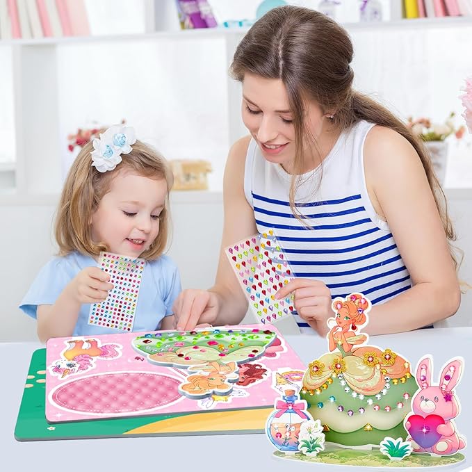 Stickers for Kids, Gem Stickers Kit, Travel Toys for Girls, 600+Sticker, DIY Scrapbooking Activity, 5 Princess Theme Diamond Art Kits for Kids Christmas Birthday Gifts for Girls Ages 3, 4, 5, 6, 7, 8