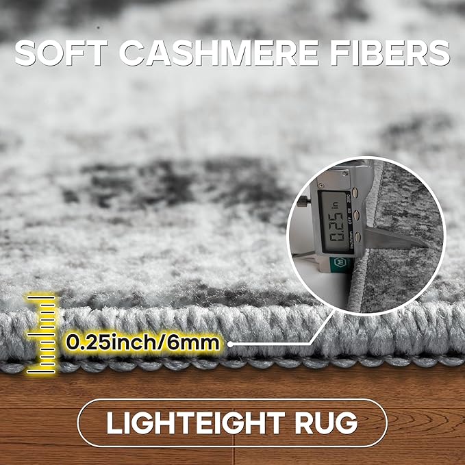 6x9 Area Rugs for Living Room Rug Washable: Modern Rug for Dining Room Bedroom Carpet Non Slip Low Pile 6 by 9 Indoor Abstract Nursery Home Office Black Grey