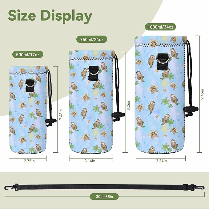 Neoprene Water Bottle Carrier Bag with Adjustable Shoulder Strap for Men Women Walking Hiking,Portable Insulated Holder Case for Stainless Steel/Glass/Plastic Bottles