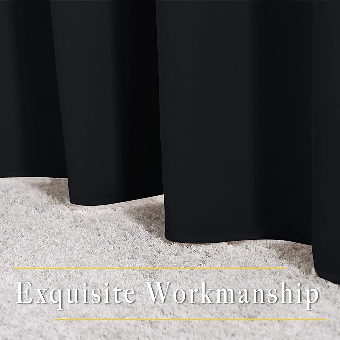 NICETOWN Blackout Black Curtains & Drapes 90 inches Long - Grommet Thermal Insulated Blackout Drapes Light Blinds Room Darkening Window Treatments for Bedroom (2 Panels, W52 x L90, Black)