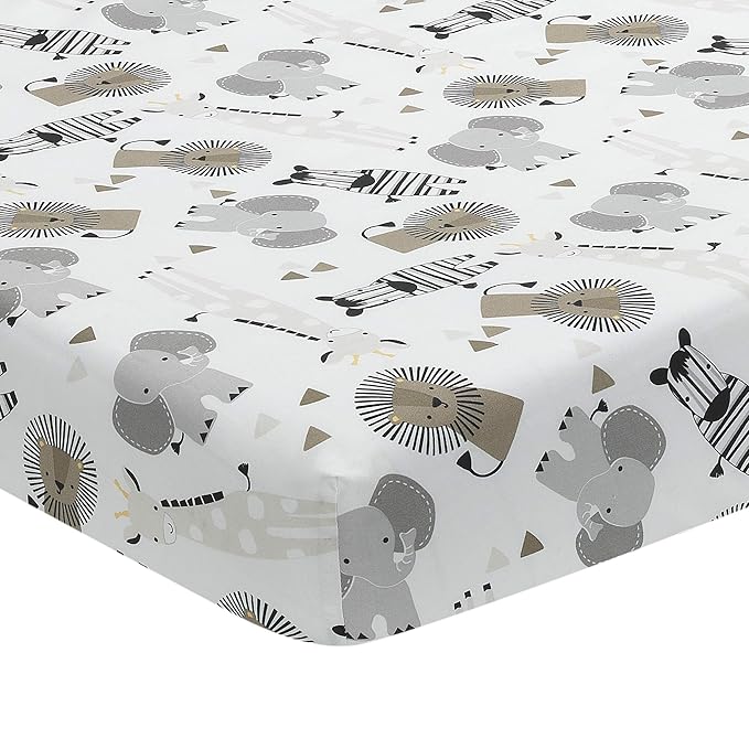 Lambs & Ivy Jungle Safari Gray/Tan/White Nursery 6-Piece Baby Crib Bedding Set