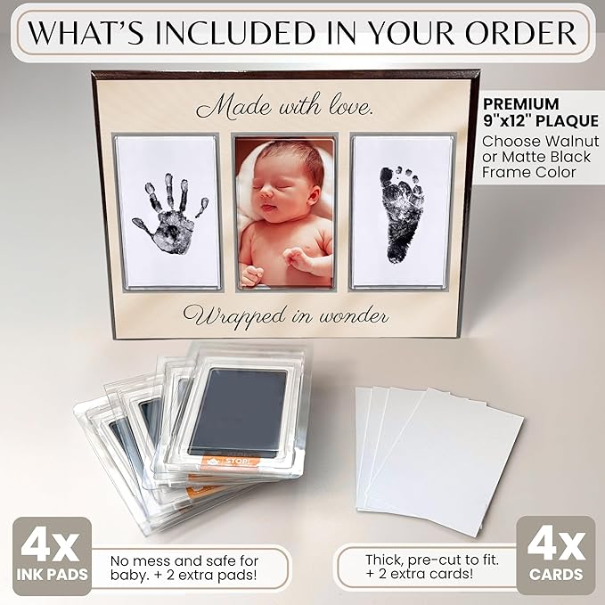 Inkless Hand and Footprint Kit, Baby Keepsake Plaque & Baby Shower Gifts - Ideal as Mom To Be Gift, Nursery Picture Frames, Clean Touch Hand and Footprint Kit (Style 2 - Design 5)