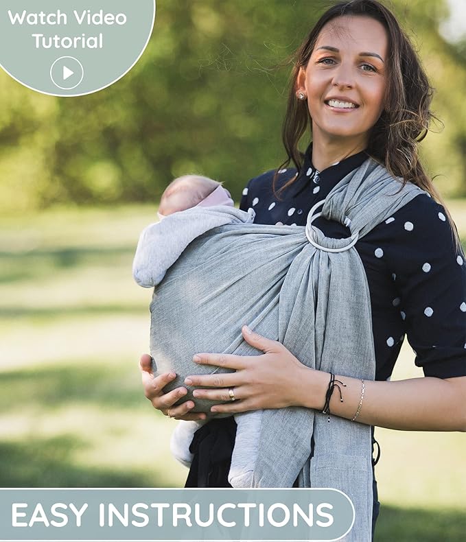 Baby Sling Carrier – Breathable 100% Cotton Wrap for Infant Support, Ring Sling Baby Carrier – Adjustable Muslin Fabric, Baby Carrier Newborn to Toddler – Soft Chest Hold for Travel Dark Grey