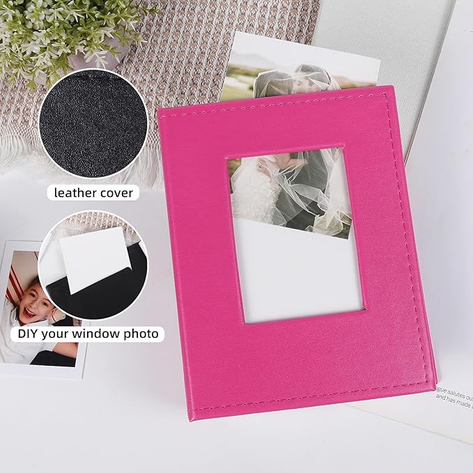 RECUTMS 52 Photo Mini Photo Album 4 x 6, Leather Cover with Front Window Album Hold 52 Vertical Photos for Family Wedding Baby Children(Light Pink)
