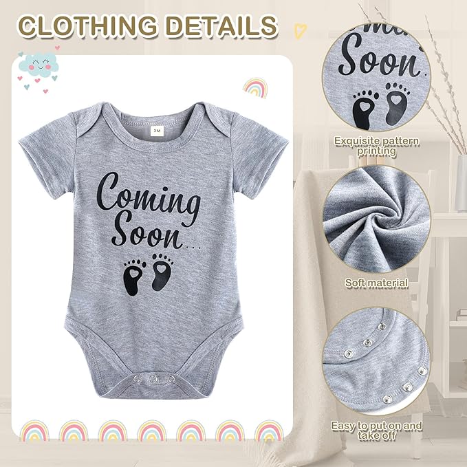 9 Pcs Pregnancy Announcement Set Pregnancy Reveal Ideas Felt Letter Board Baby Bodysuit Booties Photo Frame Bear Plush Wood Blocks for Coming Soon Baby Announcement(Gray)
