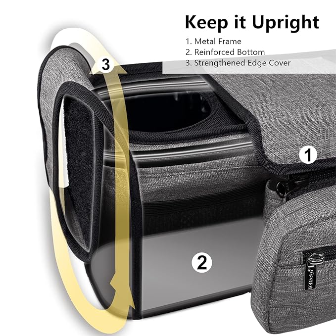 TOPDesign Universal Baby Stroller Organizer, Double Stroller Caddy with Detachable Mesh Bag & Heightened Insulated Cup Holders & Non-Slip Secure Hooks Accessories, Fits Most Strollers (Blue)