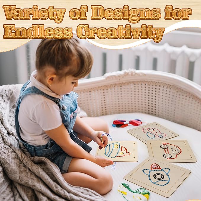 Montessori Wooden Lacing Toys for Toddlers and Kids Ages 2-4 5-7, Sewing Kit Fine Motor Skill Busy Board, Education Sensory Preschool Toy for 1 2 3 4 Year Olds, Birthday Gift for Boys and Girls