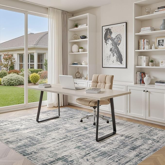 Area Rug for Living Room: 5x7 Washable Neutral Abstract Modern Soft Rugs Non Slip Indoor Floor Stain Resistant Carpet for Bedroom Dining Room Office Nursery - Gray