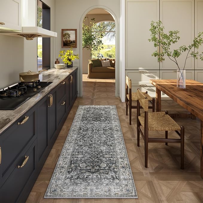 Runner Rug Washable Kitchen Runner: 2'6"x8' Hallway Runner Rugs Stain Resistant Non Slip Low Pile Soft Boho Carpet Runners for Hallways Bedroom Entryway Indoor Beside Bathroom Laundry Room