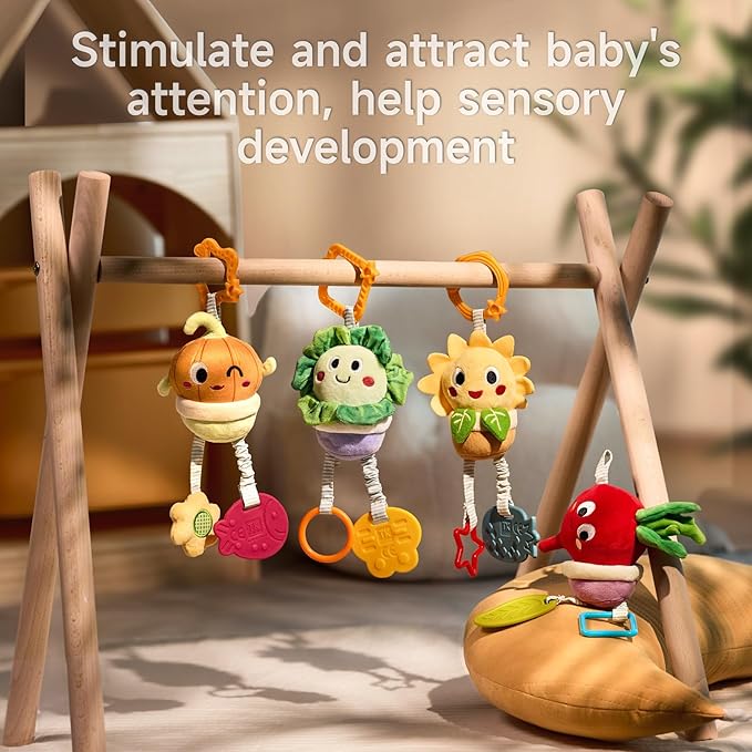 TUMAMA Baby Toys 0 3 6 12 Months, Soft Hanging Stroller Toys Potted Plant Crib Car Seat Toys, Infant Newborn Crinkle Infant Rattles with Teether Squeaky Sensory Developmental Toy