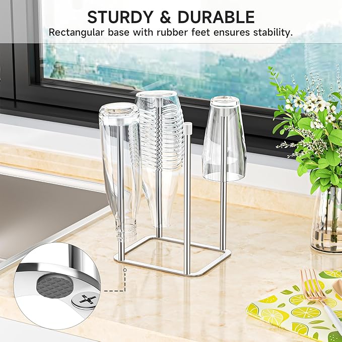 Water Bottle Drying Rack, Stainless Steel Bottle Dryer Rack, Baby Bottles Rack Dryer, Cup Drying Rack, Reusable Bag Drying Stand, Kitchen Stand Holder for Glass Bottles, Water Cups, Plastic Bag