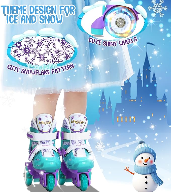 Adjustable Roller Skates for Kids Girls Ladies with Light Up Flash LED Wheels(Age 3-9),Three-Point Type Balance,Gift Box Packing for Toddlers,Children