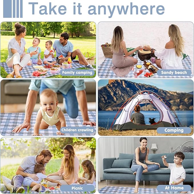 Extra Large Picnic Blanket 80''x 80'' Waterproof Foldable Picnic Mat for Beach, 5-Layer Outdoor Blanket for 6 to 8 Adults,Camping Grass Lawn Park Accessories Couple Park Wedding Registry(Grey)