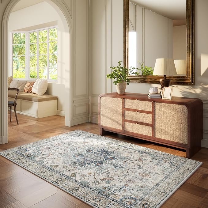 Machine Washable Throw Rugs for Entryway: Door Mat Indoor Entrance 4x6 Small Rug Stain Resistant Non-Slip Low Pile Soft Carpet for Kitchen Front Door Indoor Entry Bathroom Bedroom