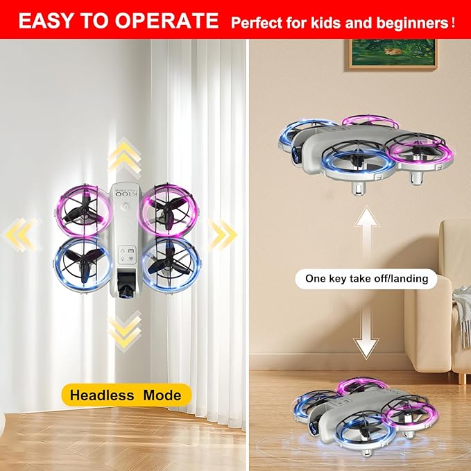 K100Max Mini Drones With Camera For Kids And Begginers, Indoor Small Helicopter Plane Quadcopter With Screen Remote Controller, Gift Toy for Boys and Girls, Headless Mode, 2 Batteries(Gray)