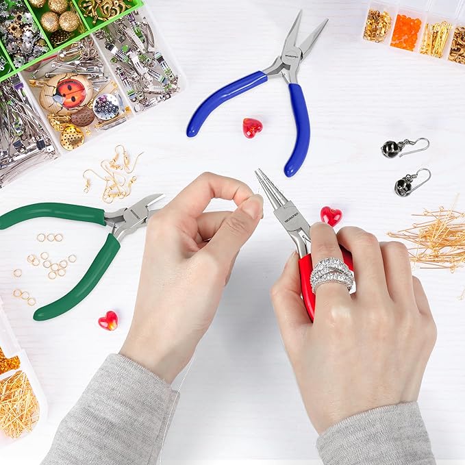 WORKPRO Jewelry Pliers Set, 3 Pack Jewelry Making Tool Kit- Needle Nose Plier/Chain Nose Plier, Round Nose Plier and Wire Cutter for Charm Bracelet, Jewelry Repair, DIY Crafts, Jewelry Making Supplies