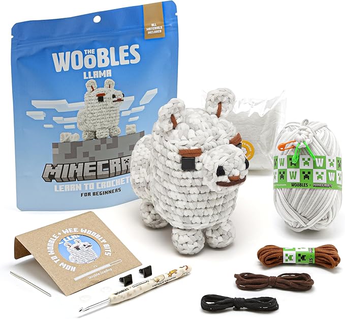 The Woobles Minecraft Crochet Kit – Beginner Crochet Kit for Adults & Kids, Easy Knitting Kit with Woobles Yarn, DIY Crafts, Crochet Animals, Minecraft Toys, Gift for Gamers & Crafters (Llama)