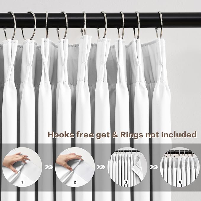 KEQIAOSUOCAI White Blackout Curtains 104 Inches Long, Custom Made Pinch Pleated Memory Trained Window Curtain Panels Drapery for Office Living Room, 40" W x 104" L, Set of 2