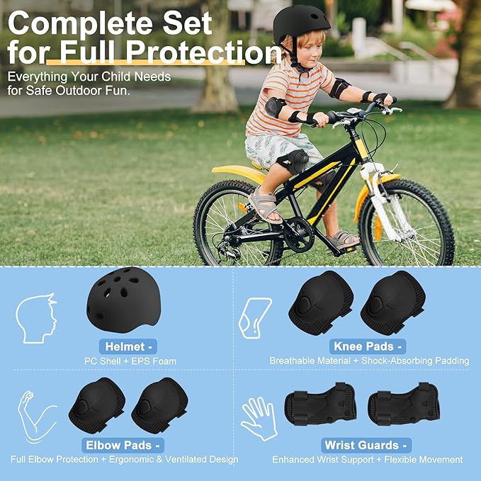 Vvinca Kids Toddlers Bike Helmet Adjustable for Ages 3-5-8 Years, Knee Pads and Elbow Pads Set Wrist Guard Sports Protective Gear Set for Roller Skate Bicycle Skateboard Scooter Girl Boy Birthday Gift