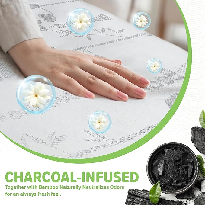 Premium Bamboo Crib Mattress Encasement Protector | Full Zipper Enclosure | Waterproof | Extra Soft | Enfused Charcoal for Odor Control | Fits Crib | Family Friendly, White