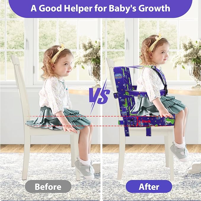 Toddler Booster Seat for Dining Table, Adjustable Safety Buckle Child Booster Seat with Backrest, Waterproof Washable Portable Booster Cushion Non-Slip Bottom (Blue)