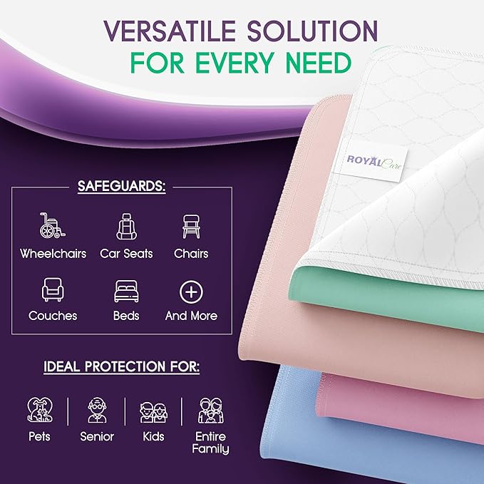 Incontinence Bed Pads - Reusable Waterproof Underpad Chair, Sofa and Mattress Protectors - Highly Absorbent, Machine Washable - for Children, Pets and Seniors (30x36 (Pack of 4), Multi-Color)