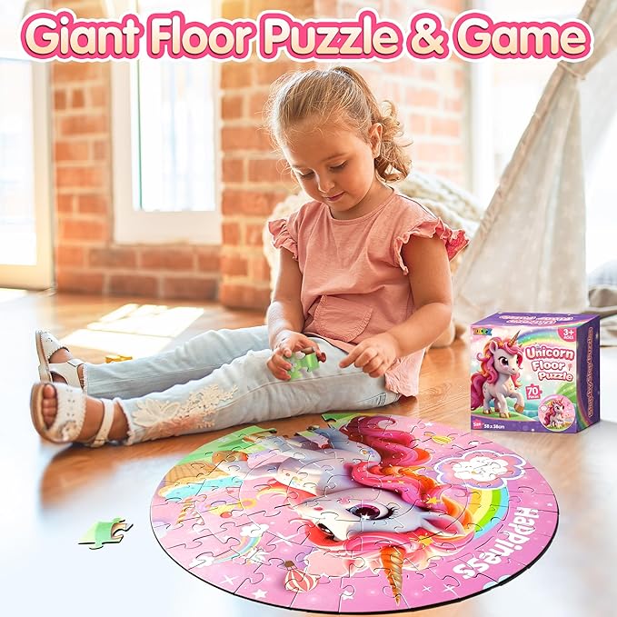 ZIZZ Unicorn Toy for Girls Kids - Best 70 Pieces Unicorn Floor Puzzle for Kids Age 3 4 5 6 7 8 Years Old Girls Learning & Educational Games Toys Toddlers Gifts for Birthday Christmas Party Activity