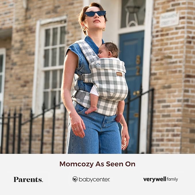 Momcozy Baby Carrier with Natural Cotton Linen, Built to Last, Ergonomic Design, Lightweight and Comfortable, Hands-Free for Moms&Dads, Slate Checkerboard