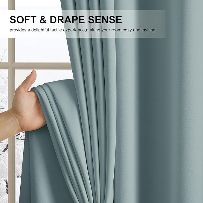 NICETOWN Greyish Blue Blackout Thermal Insulating Window Curtain Panels for Bedroom - Plylux Room Darkening 84 inch Length Grommet Smart Drapes for Living Room (52 x 84 inches Long, 2 Panels)